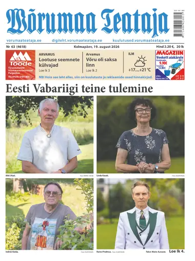 Kolmapäev, 19. august 2026 Võrumaa Teataja