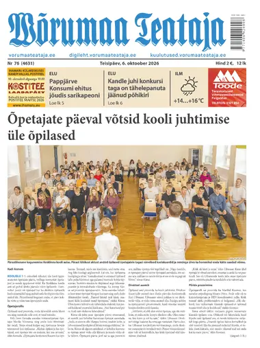 Teisipäev, 6. oktoober 2026 Võrumaa Teataja